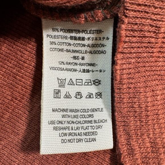 We The Free Size S Long Sleeve Split Back Turtleneck Raw Seams Rust Orange - Picture 6 of 7